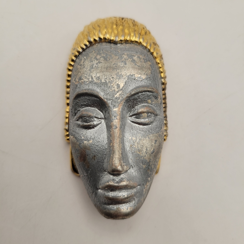 Vintage ART DECO 89 Enameled Head Pin Brooch Signed Vitiligo